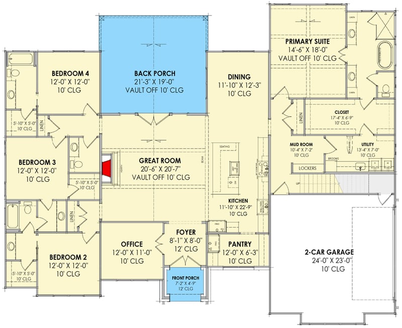 Plan 818164JSS: 4-Bed Contemporary House Plan with Roomy Culinary Center - 2930 Sq Ft - Floor Plan - Main Level - Contemporary, European, Transitional
