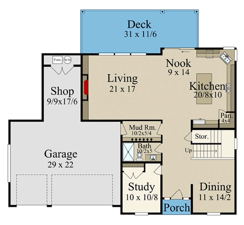 Plan 85469MS: 3 or 5 Bed Transitional House Plan with Dedicated Study and Bonus Room - 3444 Sq Ft - Floor Plan - Main Level - Transitional