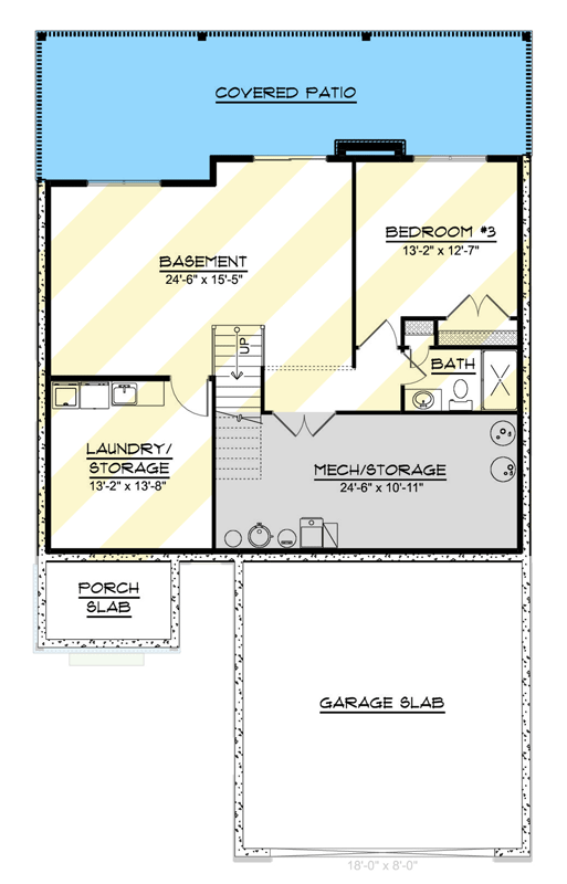 Plan 135354GRA: 2-Bed Lake House-Style House Plan with Palatial Vaulted Ceiling - 1259 Sq Ft - Floor Plan - Optionally Finished Lower Level - Contemporary, Modern, New American