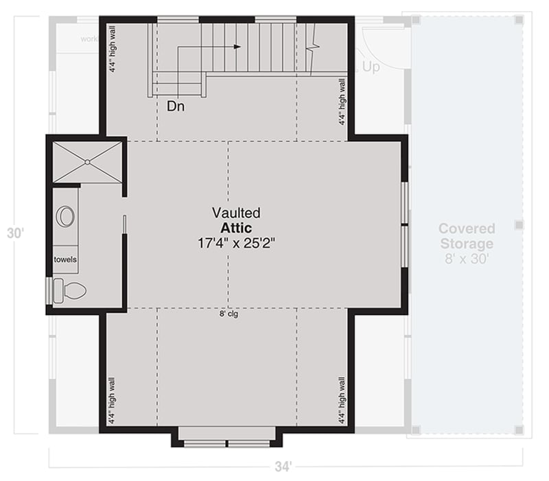 Plan 720110DA: 2-Car Garage Plan with Vaulted Flex Space and Workshop - 780 Sq Ft - Floor Plan - 2nd Floor - Country, Craftsman