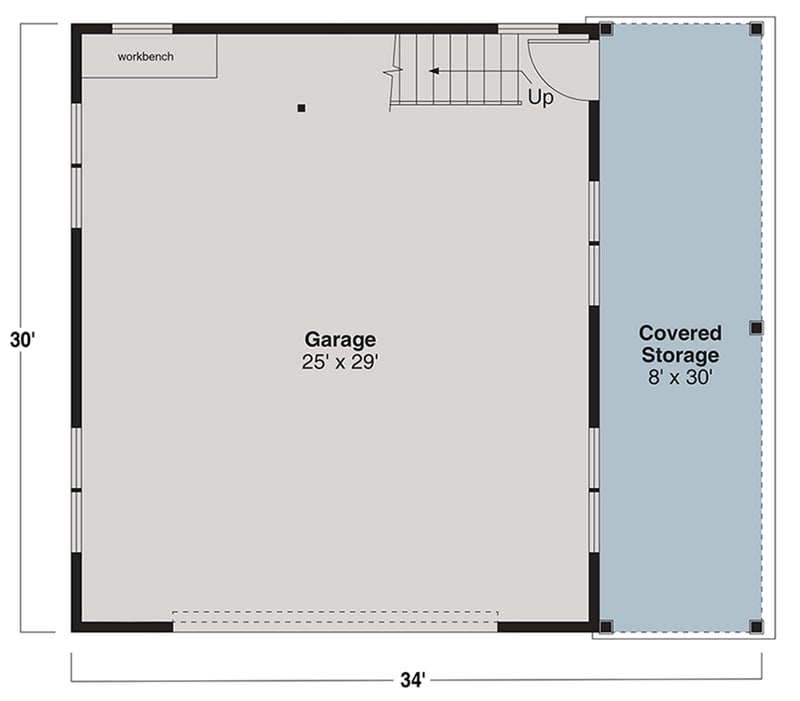 Plan 720110DA: 2-Car Garage Plan with Vaulted Flex Space and Workshop - 780 Sq Ft - Floor Plan - Main Level - Country, Craftsman