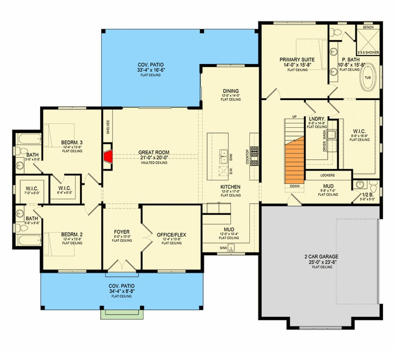 Plan 493036GNT: 5-Bed Modern Farmhouse Plan with Stone Veneer Exterior - 3841 Sq Ft - Floor Plan - Main Level - Modern Farmhouse