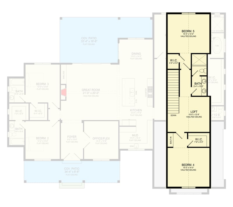 Plan 493036GNT: 5-Bed Modern Farmhouse Plan with Stone Veneer Exterior - 3841 Sq Ft - Floor Plan - 2nd Floor - Modern Farmhouse