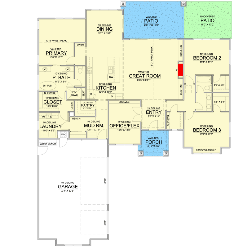 Plan 365060PED: 3 or 5 Bed Modern Farmhouse Plan with Main Floor Master and Laundry Access - 2500 Sq Ft - Floor Plan - Main Level - Modern Farmhouse, New American