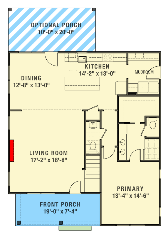Plan 50239PH: 4-Bed New American House Plan with Optional Rear Porch - 2264 Sq Ft - Floor Plan - Main Level - Country, Farmhouse, New American