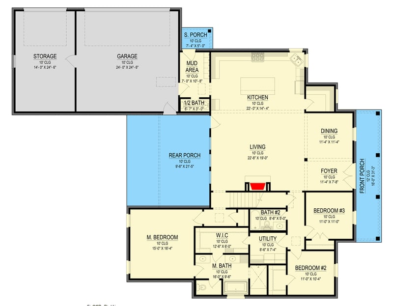 Plan 170009ADS: 3-Bed French Country House Plan with Game Room - 2856 Sq Ft - Floor Plan - Main Level - French Country, Southern