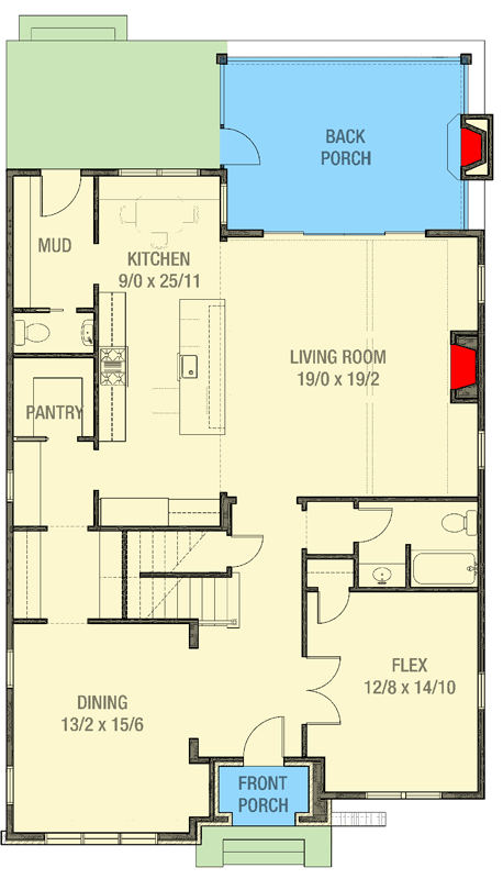 Plan 50244PH: Spacious Two-Story 4-Bedroom Transitional House Plan with Rear Porch and Mudroom - Floor Plan - Main Level - French Country, Transitional