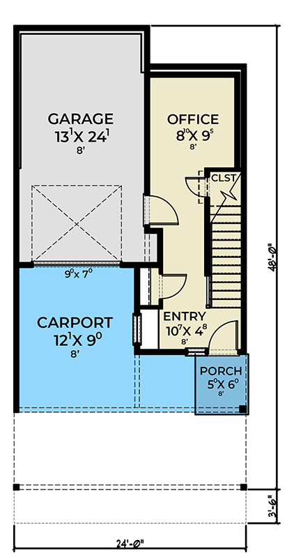 Plan 280227JWD: Modern 3-Bedroom Urban House Plan with Office and Dual Decks - Floor Plan - Main Level - Contemporary, Modern, Northwest
