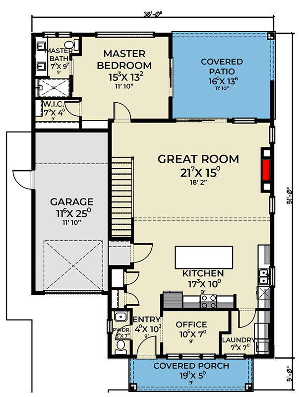 Plan 280232JWD: Open-Concept 4-Bedroom Contemporary Northwest with Split Bedrooms and Rear Covered Patio - Floor Plan - Main Level - Contemporary, Northwest