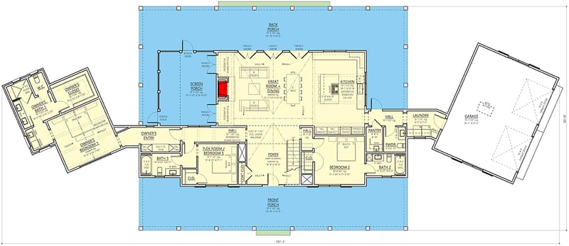 Plan 865025SHW: Modern Farmhouse with Angled Garage and Two-Story Great Room - Floor Plan - Main Level - Country, Farmhouse, Modern Farmhouse, Ranch, Traditional, Transitional