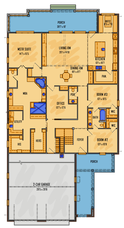 Plan 510258WDY: 3-Bed Southern House Plan with Dual Closets - 2763 Sq Ft