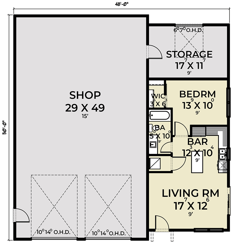Plan 280237JWD: Country Farmhouse ADU Plan with Oversized 1700 Sq Ft Garage - Floor Plan - Main Level - Barndominium, Carriage, Country, Craftsman, Farmhouse, New American, Northwest