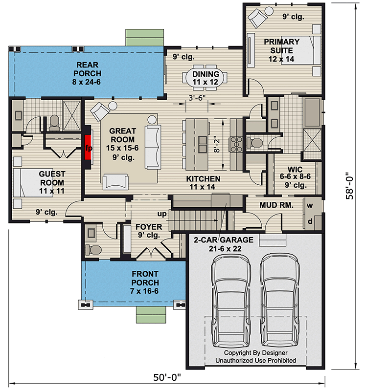 Plan 140012RK: 2224 Sq Ft Craftsman House Plan with Main Level Primary Suite and Loft - Floor Plan - Main Level - Craftsman, Traditional