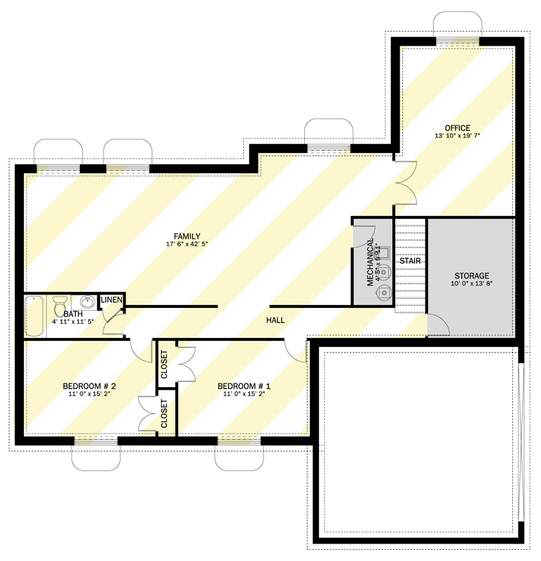 Plan 61634UT: Inviting Cottage-Style Ranch House Plan with Dual Offices and 1910 Sq Ft Layout - Floor Plan - Unfinished Basement Level - Cottage, Ranch