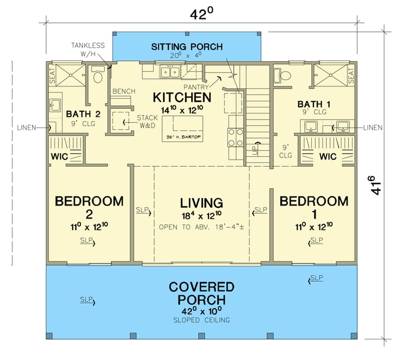 Plan 31223D: Modern A-Frame Cabin with Vaulted Porch and Open Loft Living - Floor Plan - Main Level - A-Frame, Cabin, Rustic