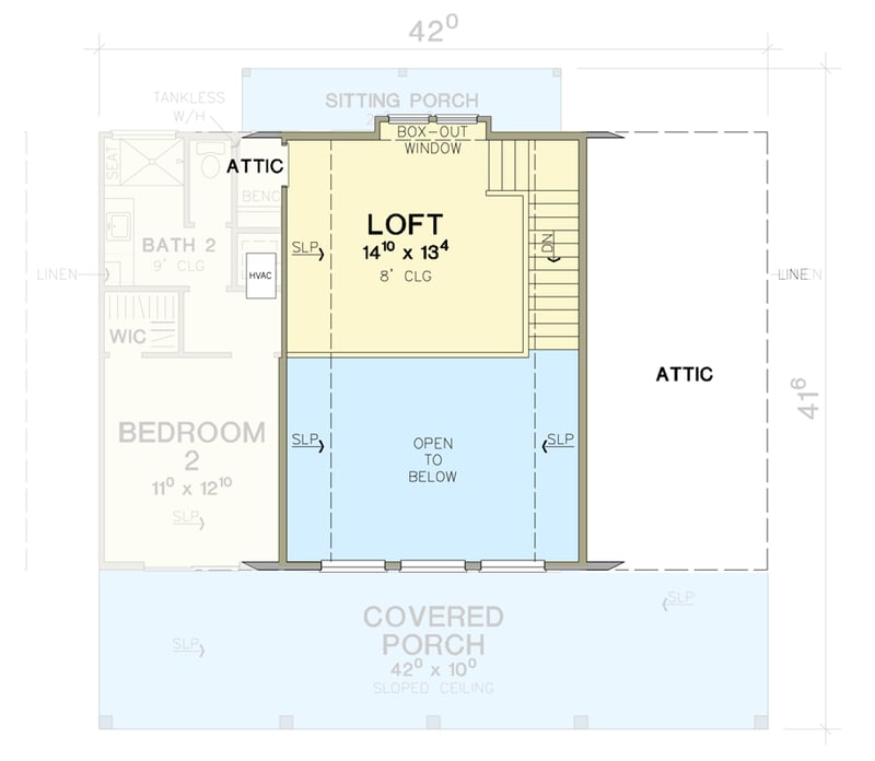 Plan 31223D: Modern A-Frame Cabin with Vaulted Porch and Open Loft Living - Floor Plan - 2nd Floor - A-Frame, Cabin, Rustic