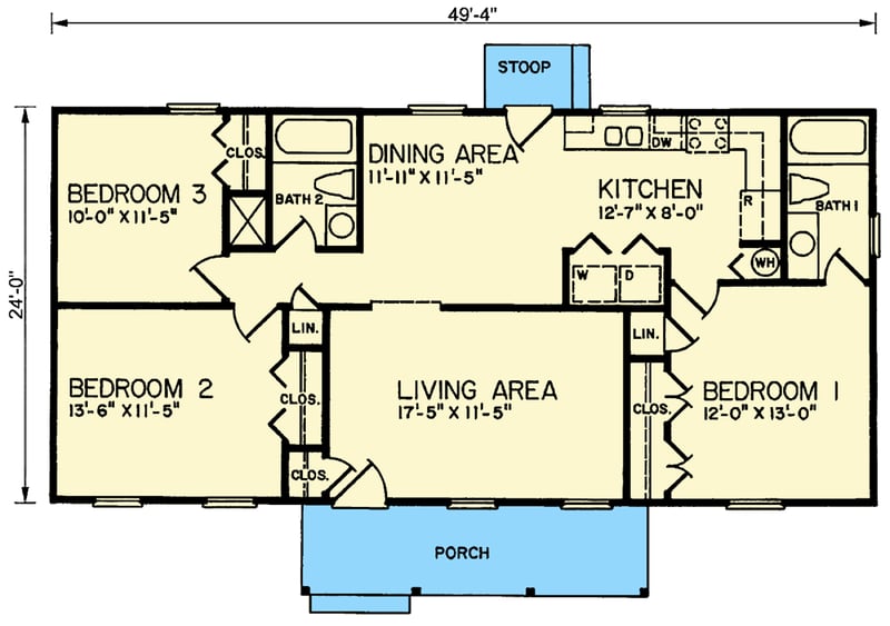 Plan 25894GE: Charming One-Story Country Home with Inviting Front Porch - Floor Plan - Main Level - Country, Ranch