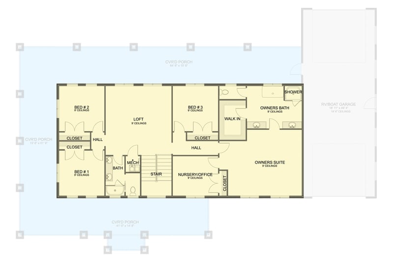 Plan 61636UT: Modern 2-Story Barndominium with Wrap Around Porch and 3-Car RV Garage - Floor Plan - 2nd Floor - Barndominium, Modern