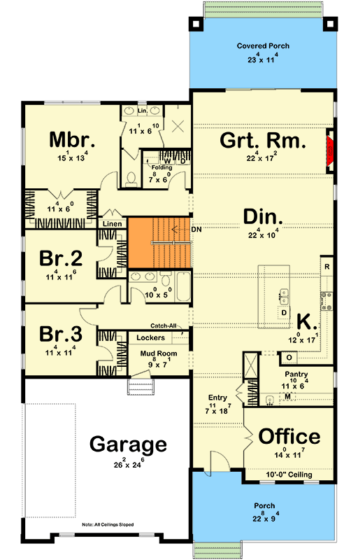Plan 623519DJ: Single-Story Modern House Plan with Home Office - 2613 Sq Ft - Floor Plan - Main Level - Mid Century Modern, Modern
