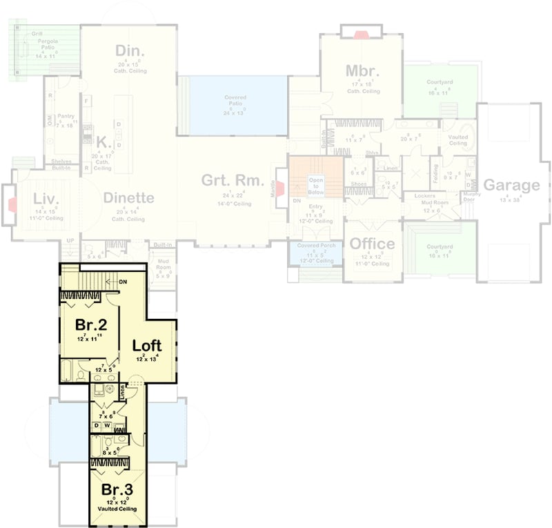 Plan 623520DJ: 3-Bedroom European-Style House Plan with  Loft and Home Office - 4589 Sq Ft - Floor Plan - 2nd Floor - European