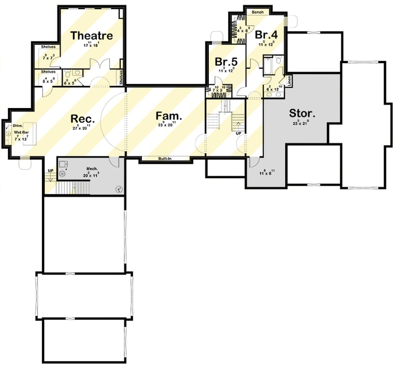 Plan 623520DJ: 3-Bedroom European-Style House Plan with  Loft and Home Office - 4589 Sq Ft - Floor Plan - Optional Lower Level Layout ($ Paid Option) - European