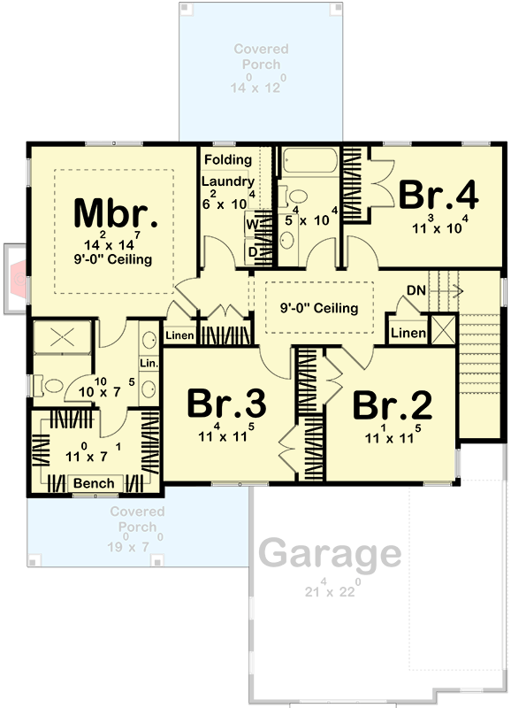 Plan 623522DJ: Two-Story Modern Farmhouse Plan with Pocket Office - 2250 Sq Ft - Floor Plan - 2nd Floor - Farmhouse, Modern Farmhouse