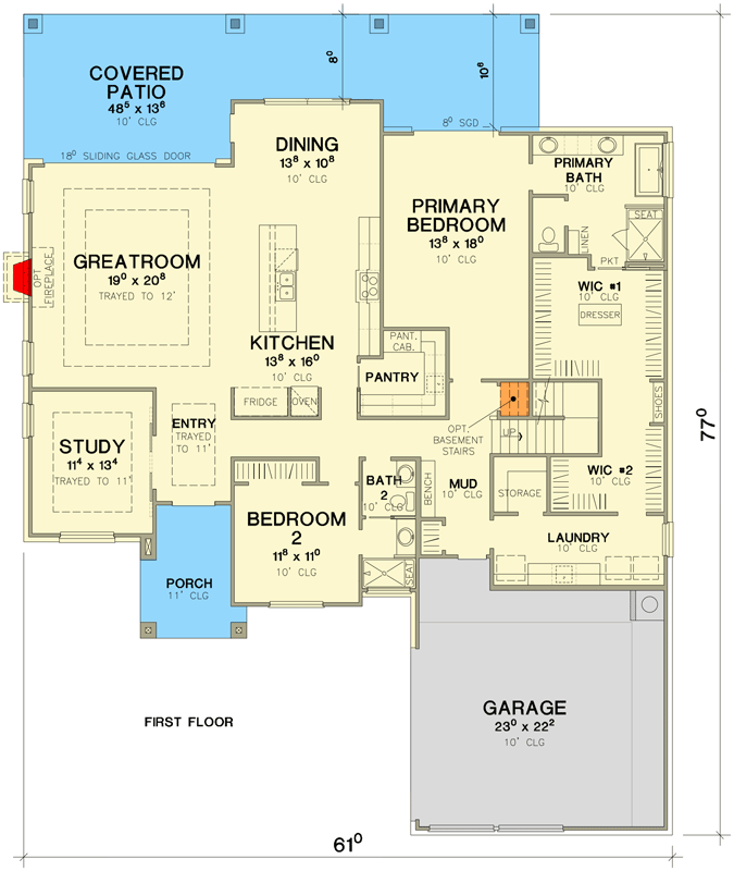 Plan 31224D: Contemporary Two-Story Home with Game Room and Covered Patio - Floor Plan - Main Level - Contemporary