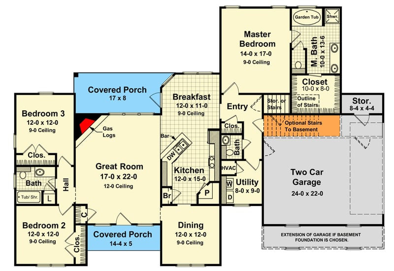 Plan 51230MM: Elegant One-Story Traditional Brick House with Split Bedrooms and Rear Porch - Floor Plan - Main Level - Traditional