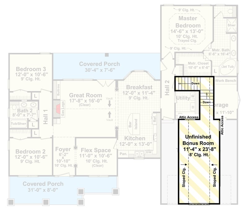 Plan 51234MM: Charming Modern Farmhouse with Bonus Room and Spacious Porch - Floor Plan - Unfinished Bonus Room - Craftsman, Farmhouse, Modern Farmhouse, New American