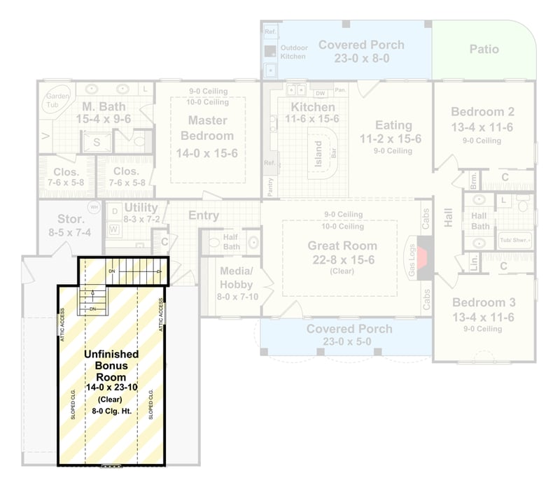 Plan 51235MM: Charming Country Modern Farmhouse Plan with Unfinished Bonus Room - Floor Plan - Unfinished Bonus Room - Country, Craftsman, Farmhouse, Modern Farmhouse