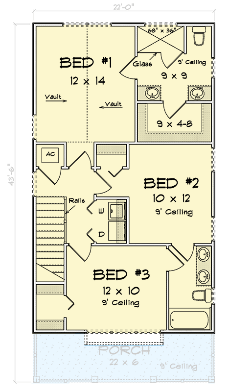 Plan 52440WM: Narrow 3-Bedroom Home with Dual Porches and Open Living - Floor Plan - 2nd Floor - Cottage