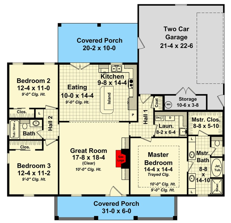 Plan 51238MM: Charming Country House Plan with Inviting Porches and Split Bedrooms - Floor Plan - Main Level - Country, Farmhouse