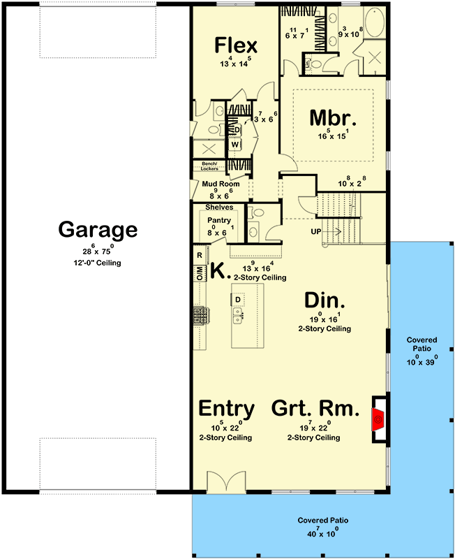 Plan 623523DJ: Two-Story Barndominium House Plan with 5-Beds and a 6-Car Garage - 3437 Sq Ft - Floor Plan - Main Level - Barndominium