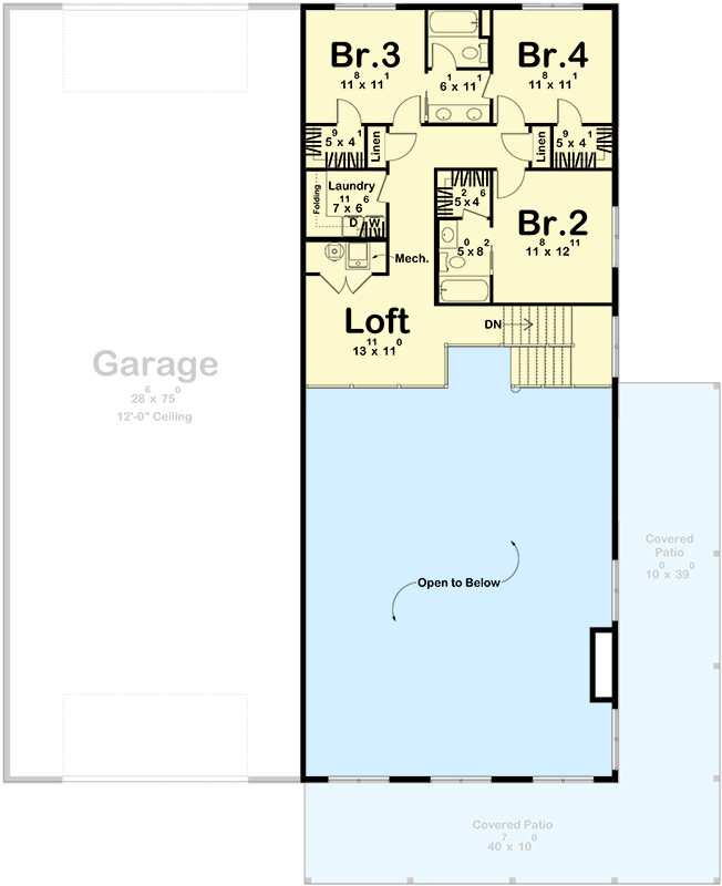 Plan 623523DJ: Two-Story Barndominium House Plan with 5-Beds and a 6-Car Garage - 3437 Sq Ft - Floor Plan - 2nd Floor - Barndominium