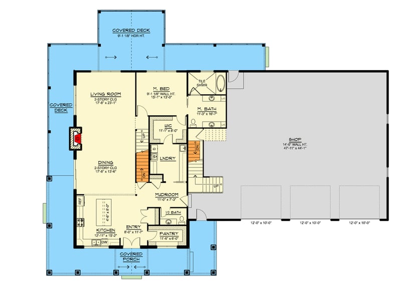 Plan 135362GRA: Alluring 3-Bed Barndominium House Plan with 2-Story Great Room - 3115 Sq Ft - Floor Plan - Main Level - Barndominium