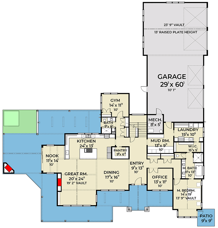 Plan 280242JWD: 5 Bedrooms Modern Farmhouse Plan with Wraparound Porch and 4-Car Garage - Floor Plan - Main Level - Modern Farmhouse