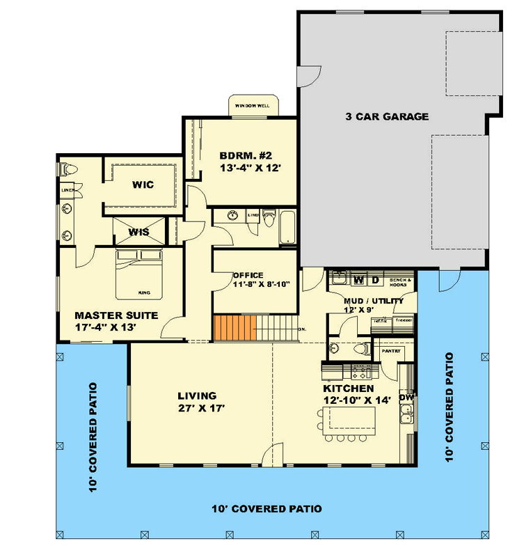 Plan 350142GH: Spacious Mountain Retreat with Wrap-Around Porch - Floor Plan - Main Level - Country, Farmhouse, Mountain