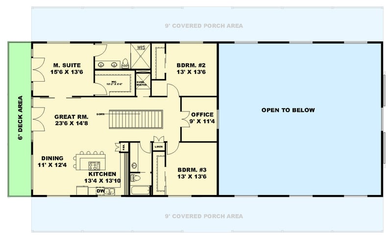 Plan 350144GH: Spacious Barndominium with Dual Master Suites and Expansive Garage - Floor Plan - 2nd Floor - Barndominium