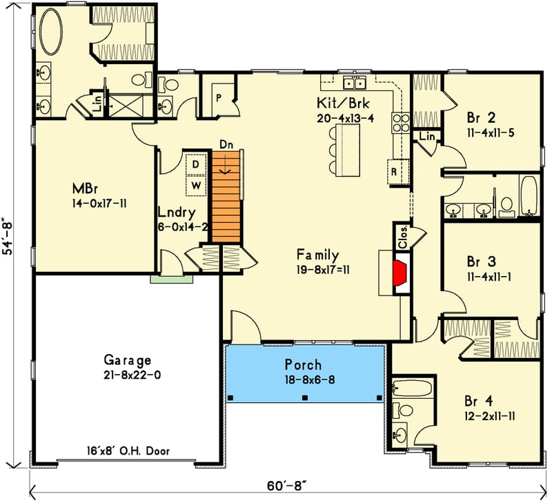 Plan 22002SL: Modern Farmhouse Ranch Home Plan with 4-Bedrooms - 2100 Sq Ft - Floor Plan - Main Level - Country, Modern Farmhouse, Ranch, Traditional