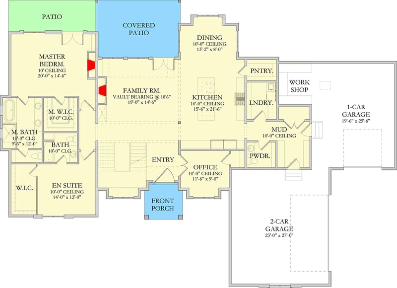 Plan 490136NAH: Modern Transitional House Plan with Vaulted Great Room and 3-Car Garage - Floor Plan - Main Level - European, Transitional