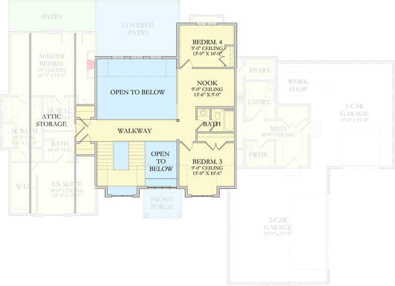 Plan 490136NAH: Modern Transitional House Plan with Vaulted Great Room and 3-Car Garage - Floor Plan - 2nd Floor - European, Transitional