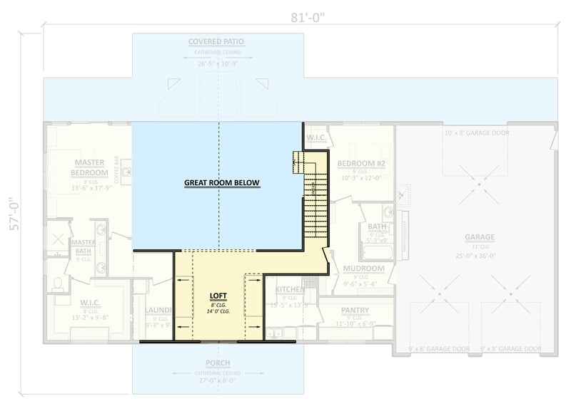 Plan 911058JVD: 2-Bed Modern Farmhouse with Vaulted Living and 3-Car Garage - Floor Plan - 2nd Floor - Modern Farmhouse, New American