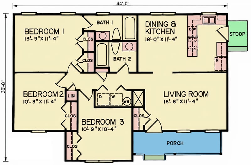 Plan 25902GE: Cozy Ranch House with Inviting Porch and Efficient Layout