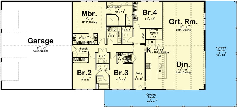 Plan 623525DJ: Expansive Barndominium with Luxury Features and Wraparound Porch - Floor Plan - Main Level - Barndominium