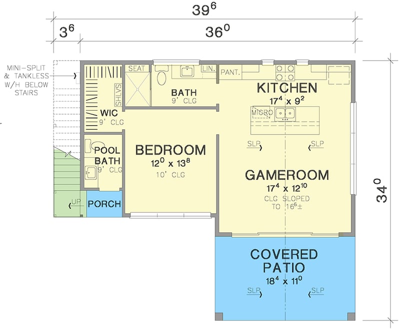 Plan 31225D: Modern Pool House Retreat with Rooftop Deck and Open Living Space - Floor Plan - Main Level - Contemporary, Modern