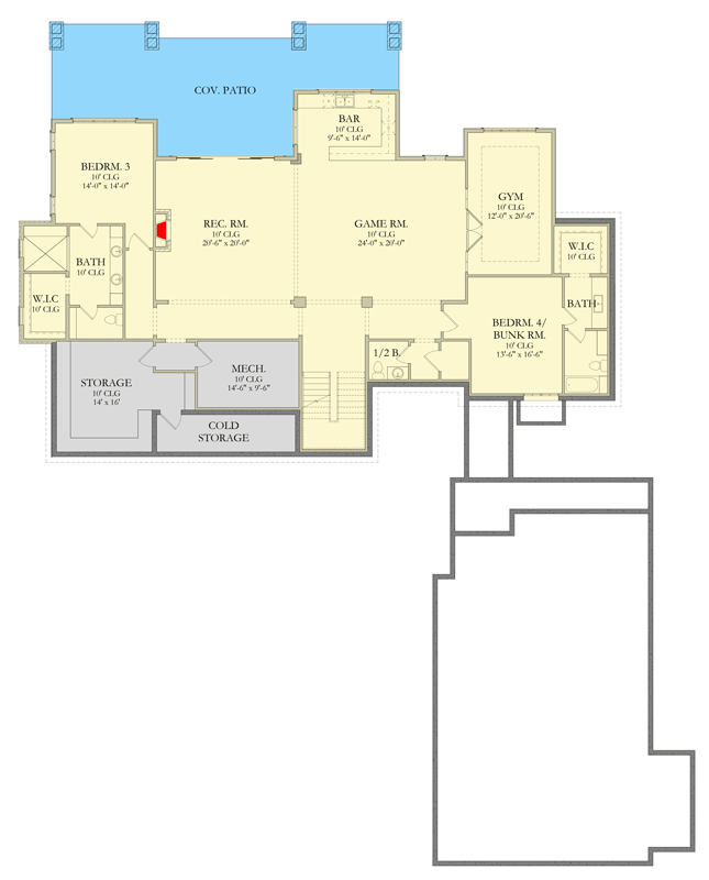 Plan 490138NAH: Timeless Farmhouse with Spacious Living Areas and Bonus Room - Floor Plan - Lower Level - Farmhouse, Traditional