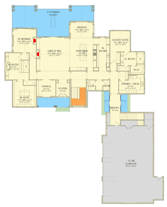 Plan 490138NAH: Timeless Farmhouse with Spacious Living Areas and Bonus Room - Floor Plan - Main Level - Farmhouse, Traditional