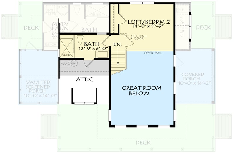 Plan 940009JNK: Charming Modern Farmhouse Plan with Loft and Vaulted Screened Porch - Floor Plan - 2nd Floor - Cabin, Cottage, Modern Farmhouse, New American