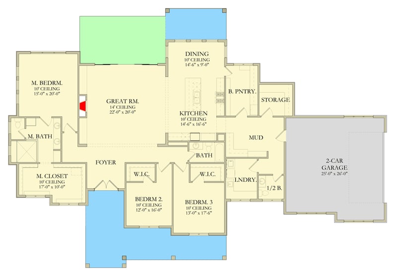 Plan 490139NAH: Spacious Ranch Home with Open Layout and Butlers Pantry - Floor Plan - Main Level - Mountain, New American, Ranch
