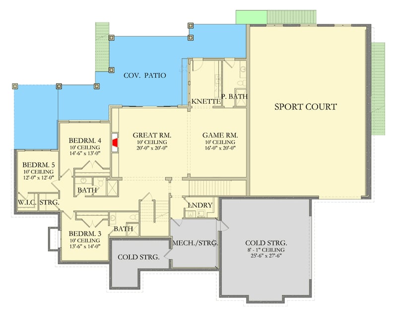 Plan 490140NAH: Expansive 5-Bed Modern Home with Sport Court and RV Garage - Floor Plan - Lower Level - Country, Hill Country, Modern